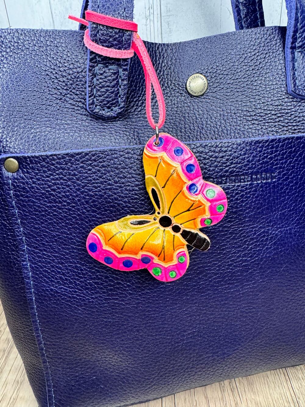 Genuine Leather Butterfly Purse Charm Leather Hand Painted Bag Charm NEW